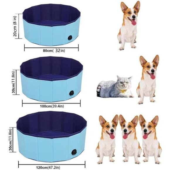 Pet Pool Foldable Swimming Pool PVC Non-Slip, Blue, 32x8inches - Picture 5 of 8